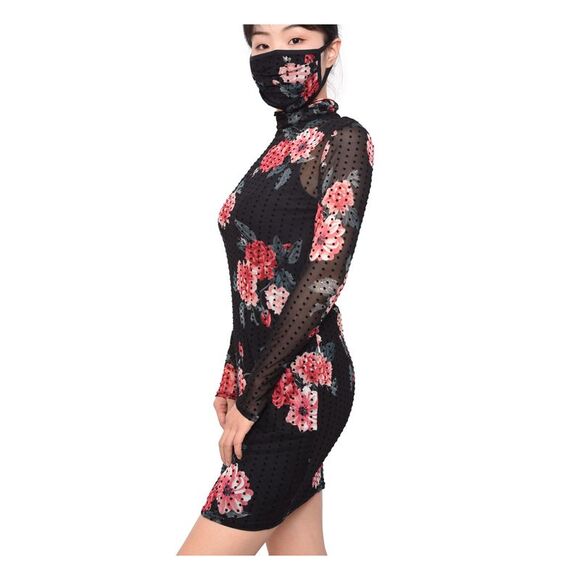 PLANET GOLD Womens Textured Mesh Long Sleeve Turtle Neck Short Sheath Dress - Picture 3 of 4